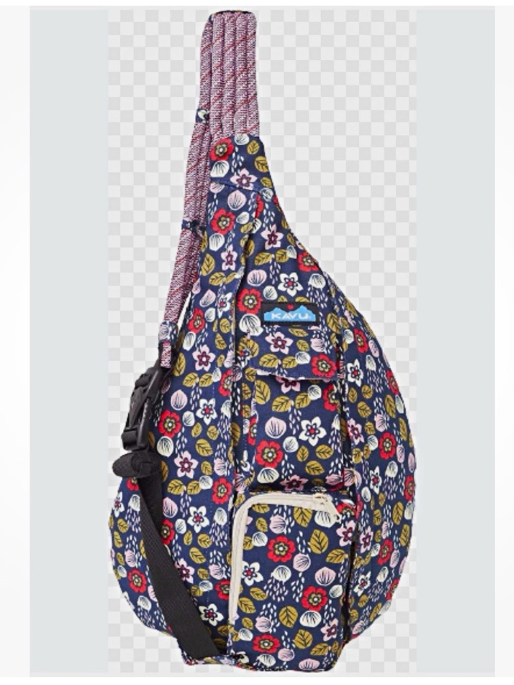 KAVU Rope Bag Sling Backpack Navy Blue Multi Floral Print